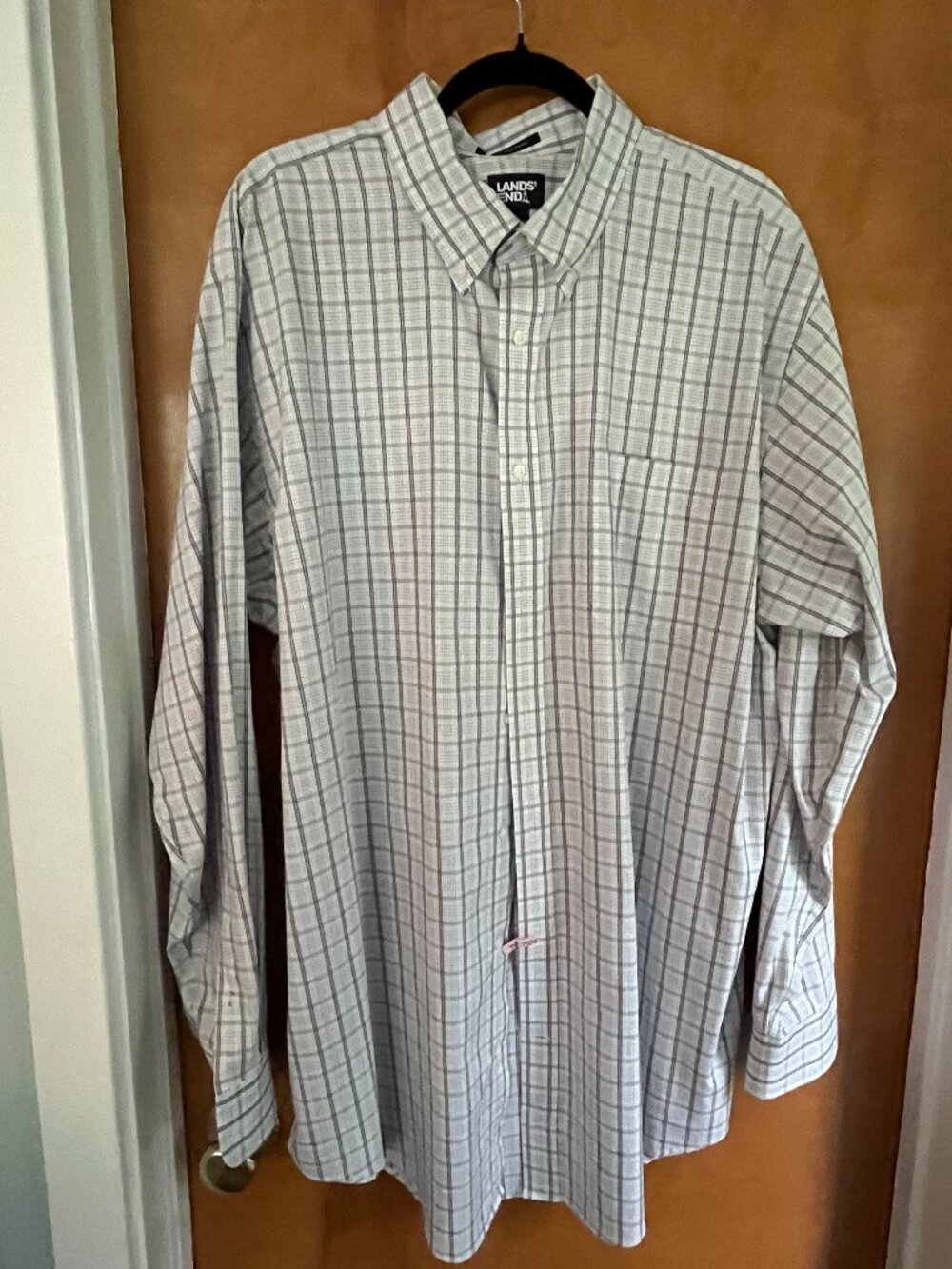 mens dress shirt, Lands End, 18-37 T, navy/ gray/ white plaid ( worn once)